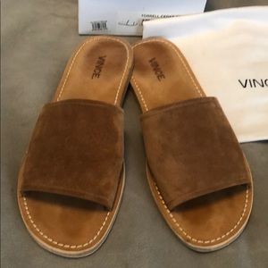 Vince - Torrell suede slides. Size 9 1/2. Tan.